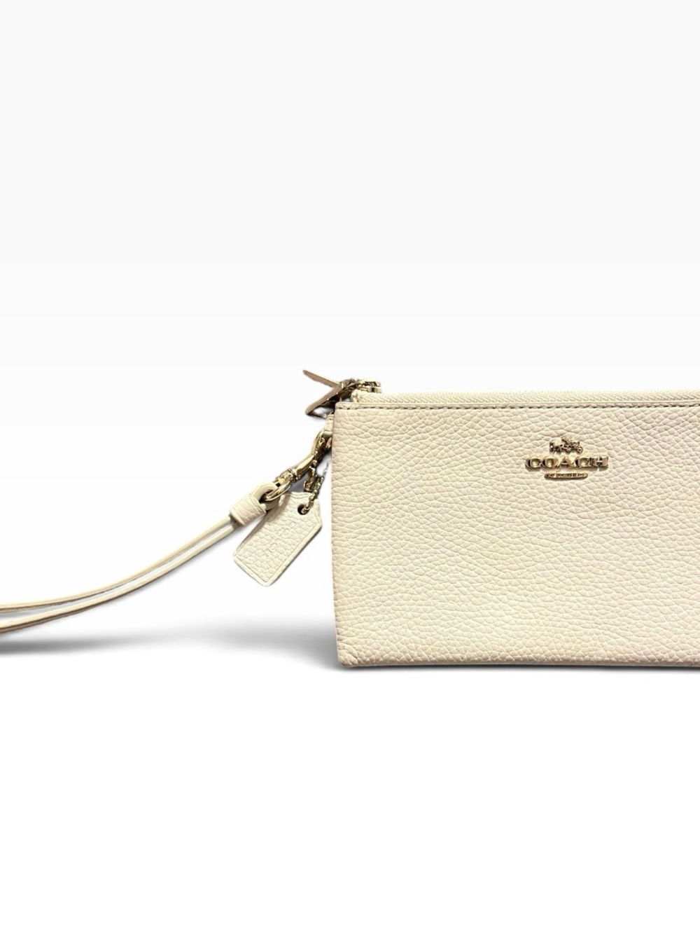 Coach 53090 Pebbled Leather Double Zip Wristlet in Cream